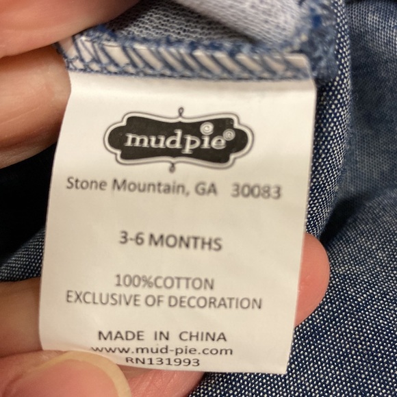 NWT mudpie embroidered chambray denim romper 3/6m - Picture 9 of 9